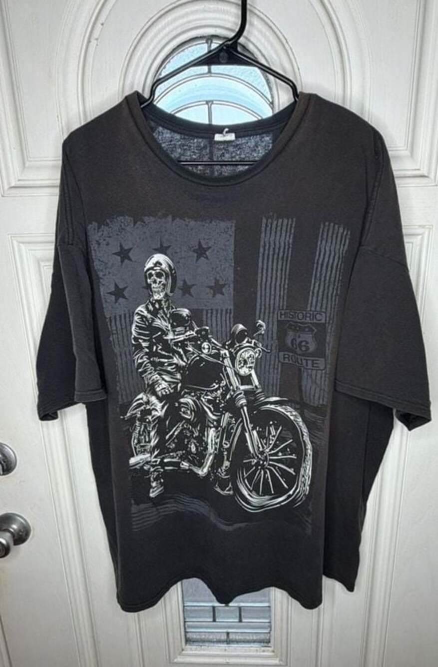 Vintage Delta Historic Route 66 Skeleton Motorcycle Graphic T-Shirt
